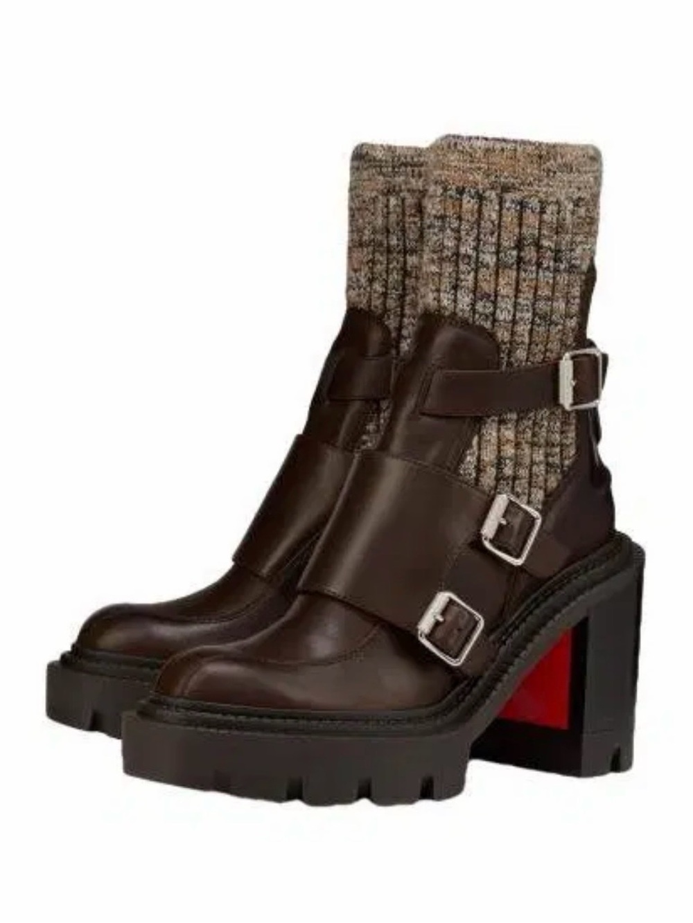 CHRISTIAN LOUBOUTIN CORTINETTA COLLEGE BROWN LEATHER ANKLE BLOCK HEEL BOOT 39.5